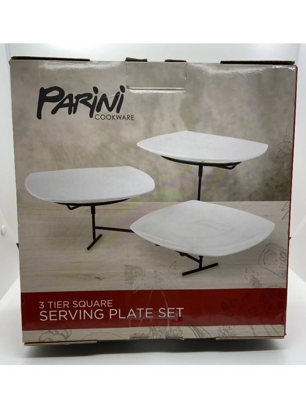Parini Cookware 3 Tier Square White Serving Plate Set. Brand New In Box.
